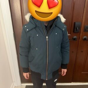 Moose Knuckles Black and Blue Puffer Jacket